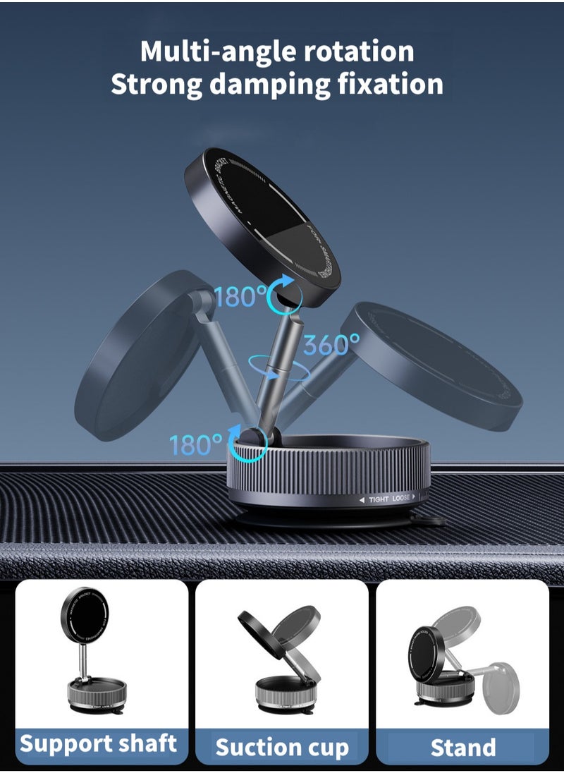 Jourvent - Magnetic Car Phone Holder,with Foldable Stand, Suction Cup Mount Made of Zinc Alloy, Multi-Angle Rotation, Includes Mirror Stickers, Magnetic Sheets, Hex Wrench, and Foldable Bracket for Easy Installation. - Image 1
