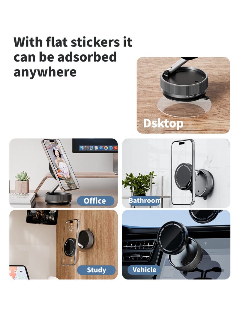 Jourvent - Magnetic Car Phone Holder,with Foldable Stand, Suction Cup Mount Made of Zinc Alloy, Multi-Angle Rotation, Includes Mirror Stickers, Magnetic Sheets, Hex Wrench, and Foldable Bracket for Easy Installation. - Image 1