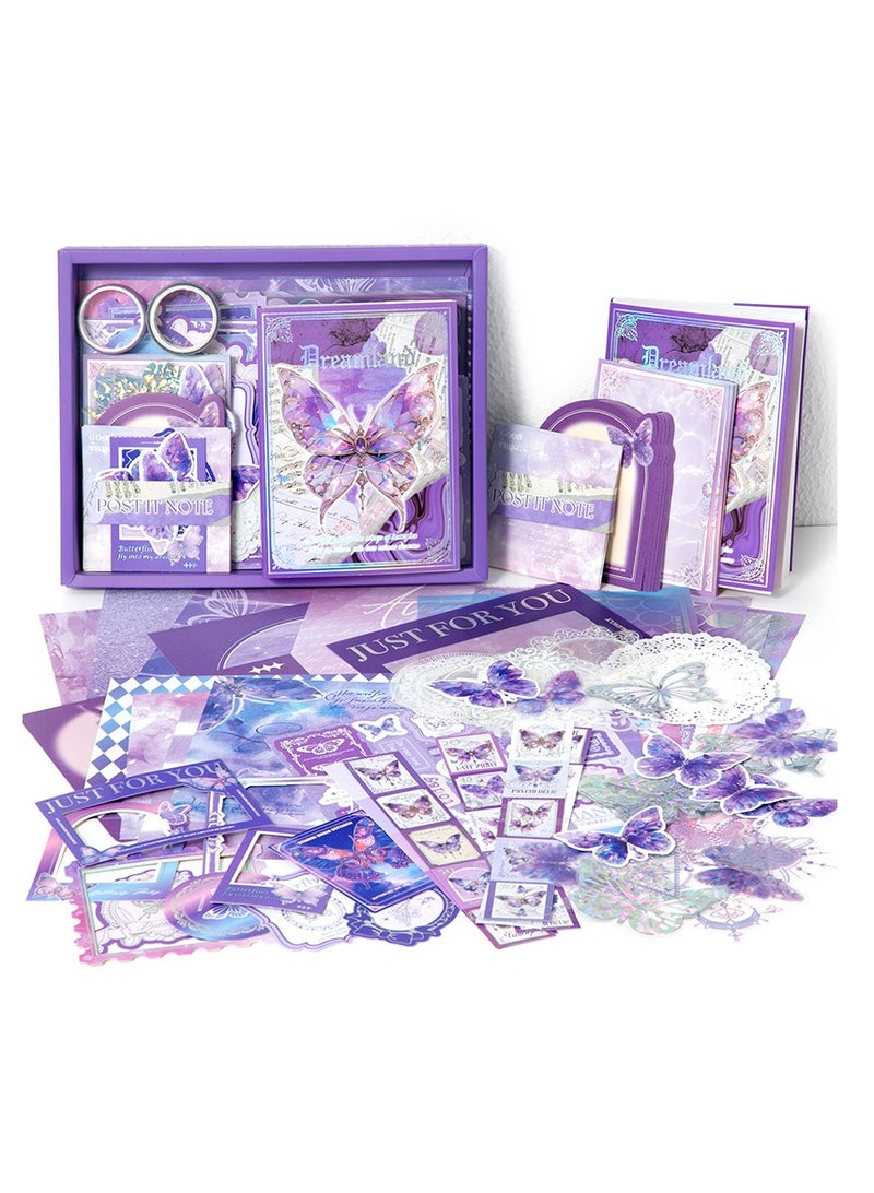 162-Piece Purple Vintage Scrapbook Accessory Set Aesthetic Bullet Junk Journal Kit With Journaling Scrapbook Accessories A6 Grid Notebook Diy Scrapbook Gift For Teenagers And Children Literary And Artistic - Image 2