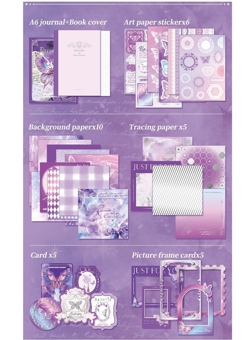 162-Piece Purple Vintage Scrapbook Accessory Set Aesthetic Bullet Junk Journal Kit With Journaling Scrapbook Accessories A6 Grid Notebook Diy Scrapbook Gift For Teenagers And Children Literary And Artistic - Image 4