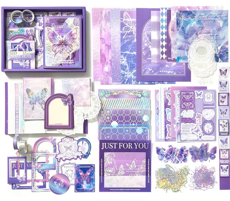 162 قطعة مجموعة إكسسوارات مدونة الورق القديم الأرجواني مع مجموعة مدونة القصاصات الجميلة والمجلدات المربعة A6 وإكسسوارات مدونة القصاصات DIY هدية مدونة القصاصات للأطفال والمراهقين الأدبية والفنية - Image 1