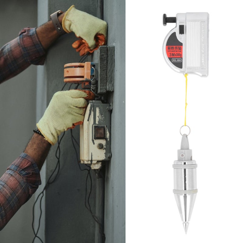 Magnetic Plumbbob Tool 15 Ounce Alloy Steel Head - Adjustable Resistance 5oz To 14oz Retractable Line Flexible Positioning Pins For Professional Construction Workers DIY Enthusiasts Vertical Testing - Image 3
