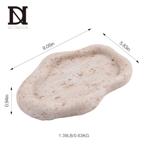 DN DECONATION Cloud-Shaped Resin Jewelry Tray, Beige Travertine Vanity Tray for Bathroom Countertop, Trinket Candle Dish, Perfume Holder, Decorative Ottoman Tray for Home Decor Coffee Table Dresser - Image 3