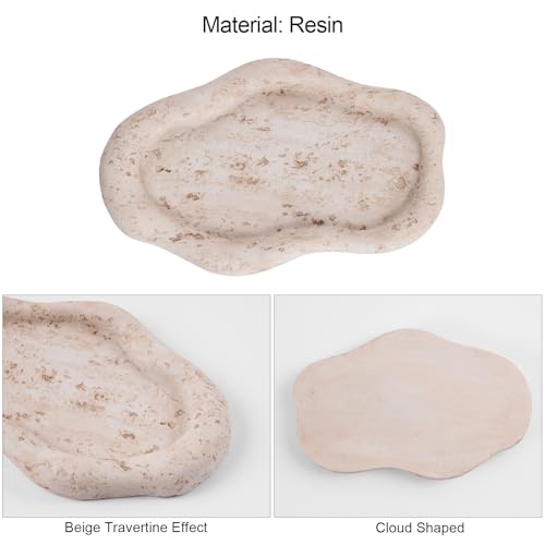 DN DECONATION Cloud-Shaped Resin Jewelry Tray, Beige Travertine Vanity Tray for Bathroom Countertop, Trinket Candle Dish, Perfume Holder, Decorative Ottoman Tray for Home Decor Coffee Table Dresser - Image 4