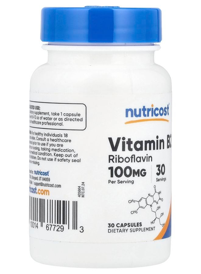 Nutricost Vitamin B2 100 mg 30 Capsules - Image 2