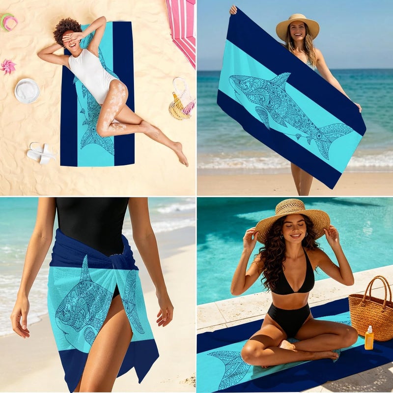 Shark Microfiber Lightweight Beach Towel - Quick Dry, Sand Free, Absorbent - Image 4