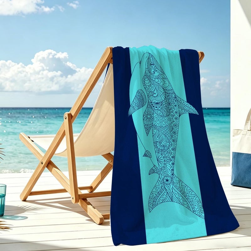 Shark Microfiber Lightweight Beach Towel - Quick Dry, Sand Free, Absorbent - Image 1