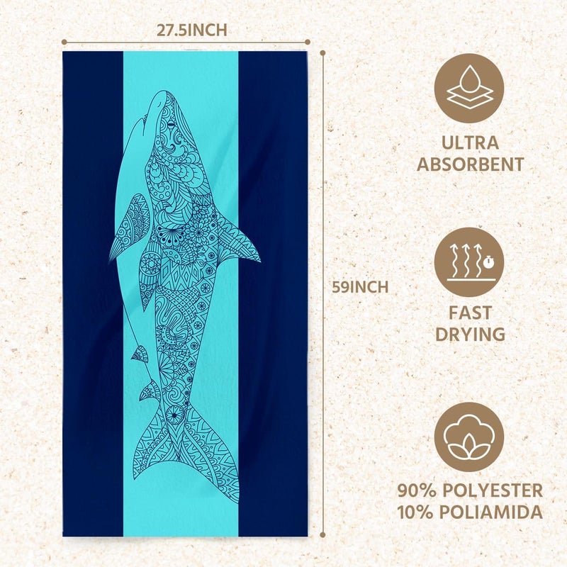 Shark Microfiber Lightweight Beach Towel - Quick Dry, Sand Free, Absorbent - Image 2