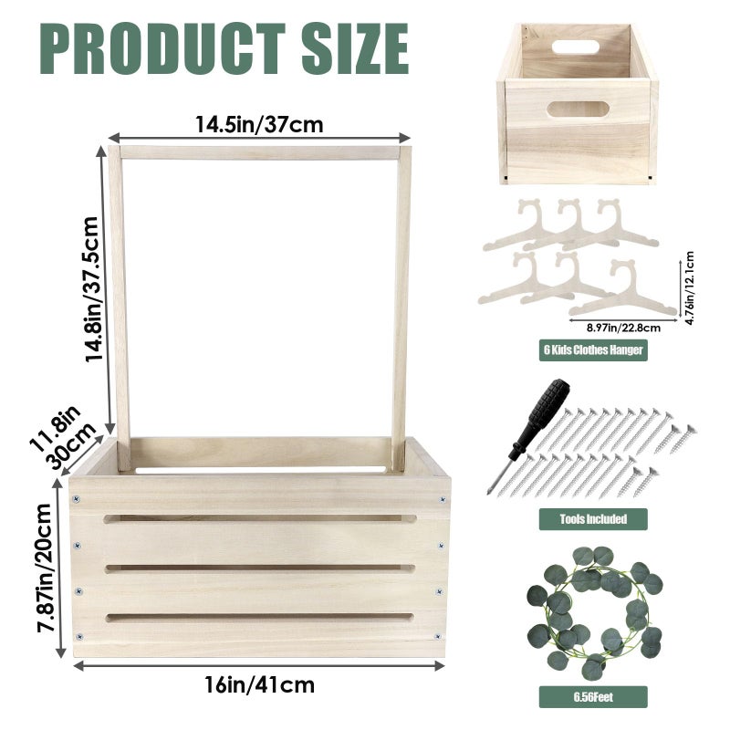 Ultra bee Umtiti Wooden Baby Gift Basket with Handle，Kids Clothes Hanger and Garland，Baby Shower Crate Wardrobe for Pregnant New Parents.Gift Basket-Wood-UK - Image 2