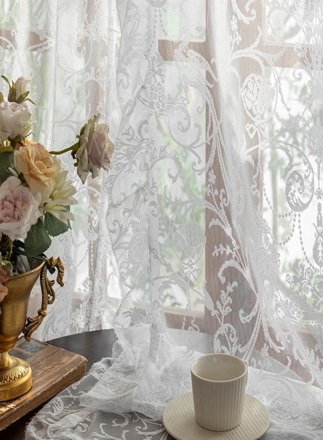 TUDECO White Lace Curtains 63 Inch Length - Victorian Sheer Voile Floral Curtains for Bedroom Nursery Elegant Ruffle Privacy Light Filtering 2 Panels Rod Pocket Window Decor, 59 x 63 Inch - Image 3