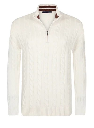 FELIX HARDY Cable Knit Half Zipper Pullover
