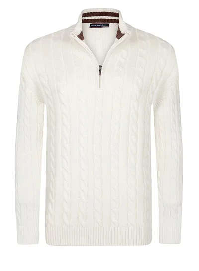 FELIX HARDY Cable Knit Half Zipper Pullover