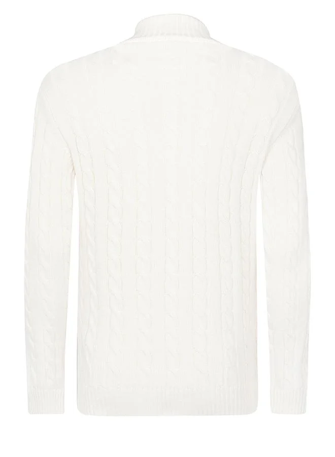FELIX HARDY Ecru Cable Knit Half Zipper Pullover for Men | Best Price UAE
