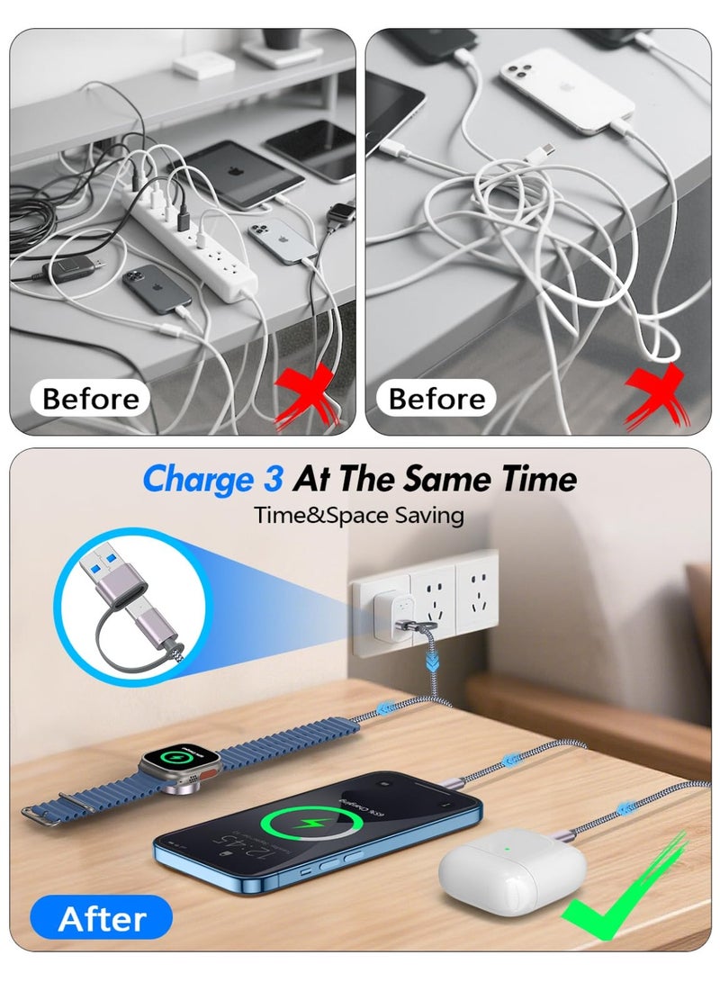 general 2Pack Multi Fast Charging Cable for Travel Essentials,Apple Watch Charger,iPhone Charger[3-in-2] USB A/Type C/Lightning Cable for iWatch Ultra/SE/10-2,iPhone 16-11,Galaxy S25-21,Airpods,iPad,Car-4FT - Image 5