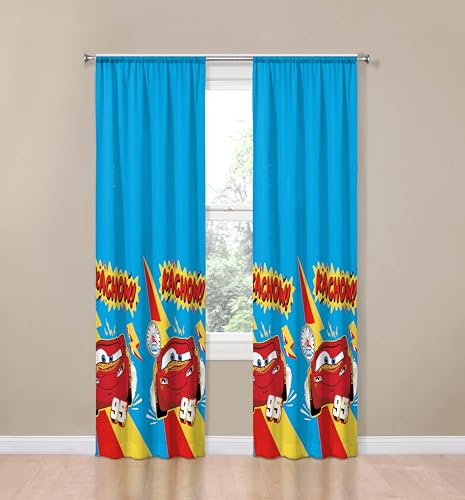 Sunny Side Up Window Curtains for Kids Bedroom 4Piece Drape Set with 2 Tiebacks Blue Cars 42 W x 84 L Pack of 2 - Image 3