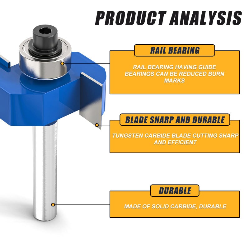 Meiggtool 4Pcs Rabbet Router Bit 1/4"" Shank With 6 Bearings Set - 1/16""  1/8""  3/16""  1/4""  5/16""  3/8"". Interchangeable Bearings With 1/2"" To 1/4"" Router Collett - Image 4