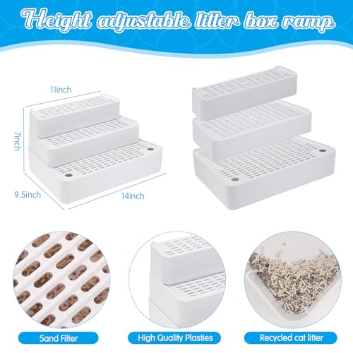Vesici Adjustable 3 Steps Litter Box Ramp with 20 Waste Bags Pet Steps for Cats with Filter Function Non Slip Cat Litter Stair for Automatic Box Small Elder cat White - Image 3