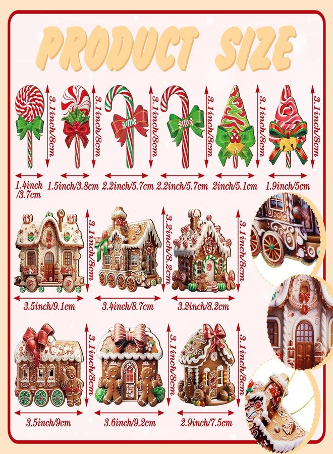 Roowest 36 Pcs Christmas Gingerbread House Ornament Set Wood Christmas Tree Ornaments Lollipop Flat Train Donut Cake Hanging Decorations Peppermint Ornaments for Xmas Tree Party Supplies - Image 2