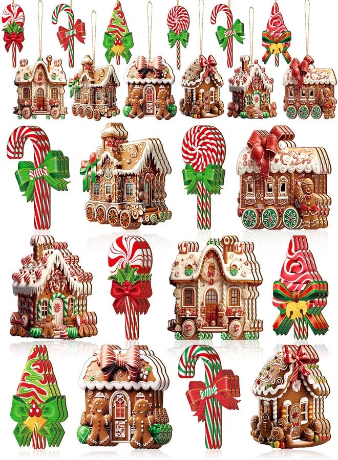 Roowest 36 Pcs Christmas Gingerbread House Ornament Set Wood Christmas Tree Ornaments Lollipop Flat Train Donut Cake Hanging Decorations Peppermint Ornaments for Xmas Tree Party Supplies - Image 1