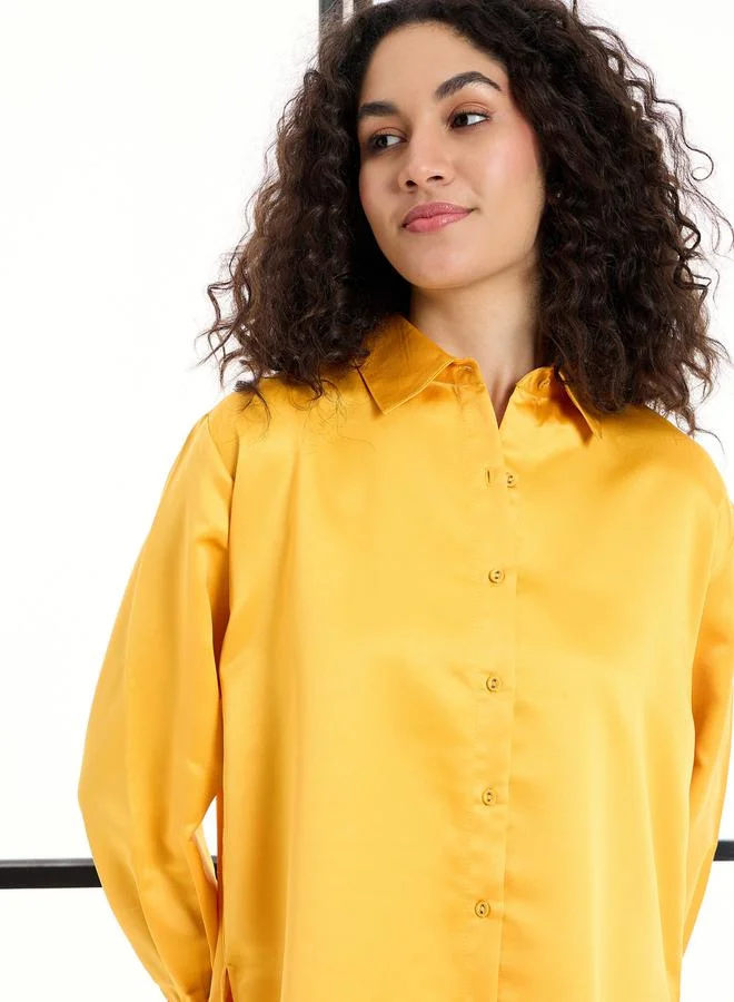 SASSAFRAS Solid Satin Longline Shirt & Straight Leg Pants Co-Ords by Styli