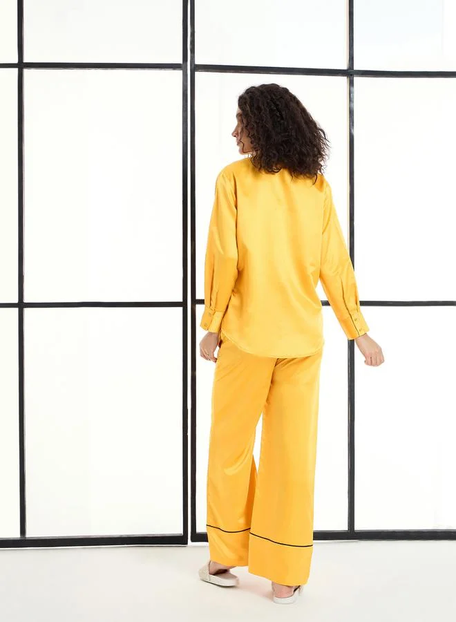 SASSAFRAS Solid Satin Longline Shirt & Straight Leg Pants Co-Ords by Styli