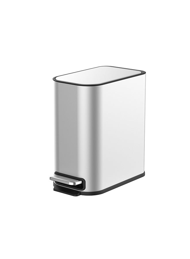 ايست من نون سلة مهملات نحيفة من الفولاذ المقاوم للصدأ سعة 5 لتر مع غطاء يغلق بصمت وسطح مقاوم لبصمات الأصابع للحمام، فضي - 15.2x27.5x27.8 سم - Image 1