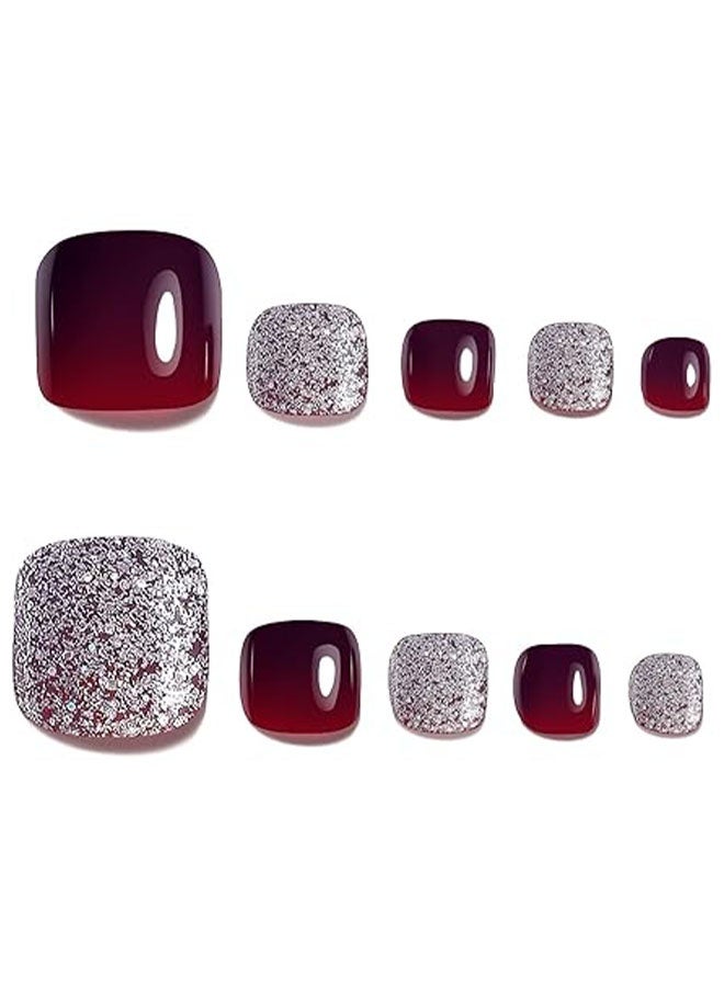 Happy D 24 Fake Toenails - Red and White Glitter Toenails - Fake Toenail Stickers - Image 4