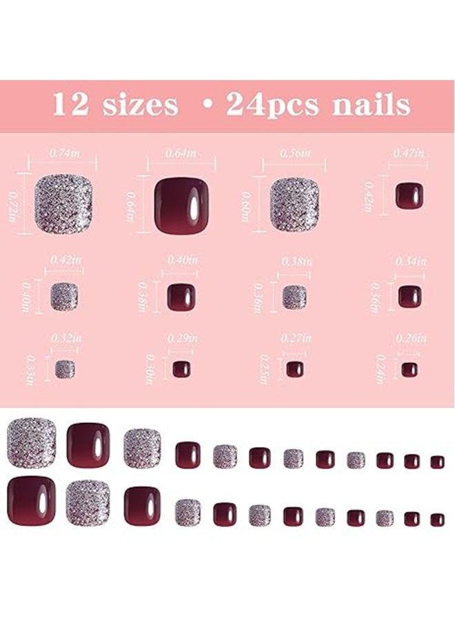 Happy D 24 Fake Toenails - Red and White Glitter Toenails - Fake Toenail Stickers - Image 5