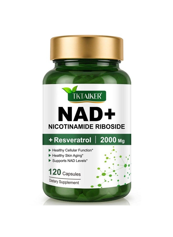 TKTALKER مكمل غذائي TKTALKER NAD بتركيز 2000 ملغ - 120 كبسولة، NAD حقيقي وريسفيراترول، بديل NMN لليبوسومات NAD+ للنساء والرجال، يدعم صحة الخلايا والقدرة على التحمل والشيخوخة الصحية - كبسولات فائقة القوة - Image 1