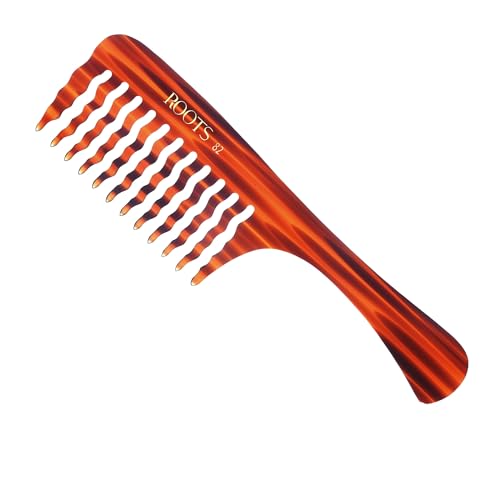 ROOTS Wavy Comb with Handle | Wide Teeth | Rounded Teeth prevent Hair & Scalp damage | For Women with Straight, Long, Wavy Hair | Wet & Dry use | Reduces Frizz | Length - 8.1 Inch | Model No - 82 - Image 1