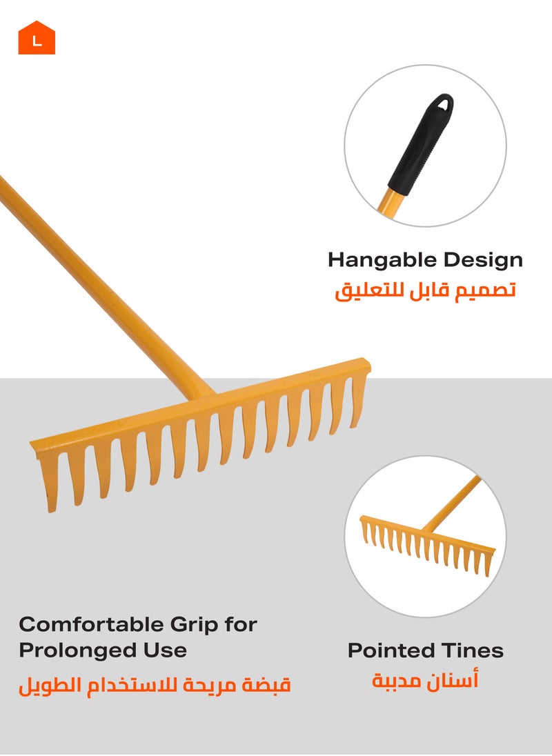 BMB tools - Yellow Rake 1.2Mx14 |Landscape Rake Landscaping Rake Tool for Beach and Lawn Care,Loosening Soil Gathering Leaf Leveling Lawn Farming Land Management Yarn Thatch Rake - Image 1