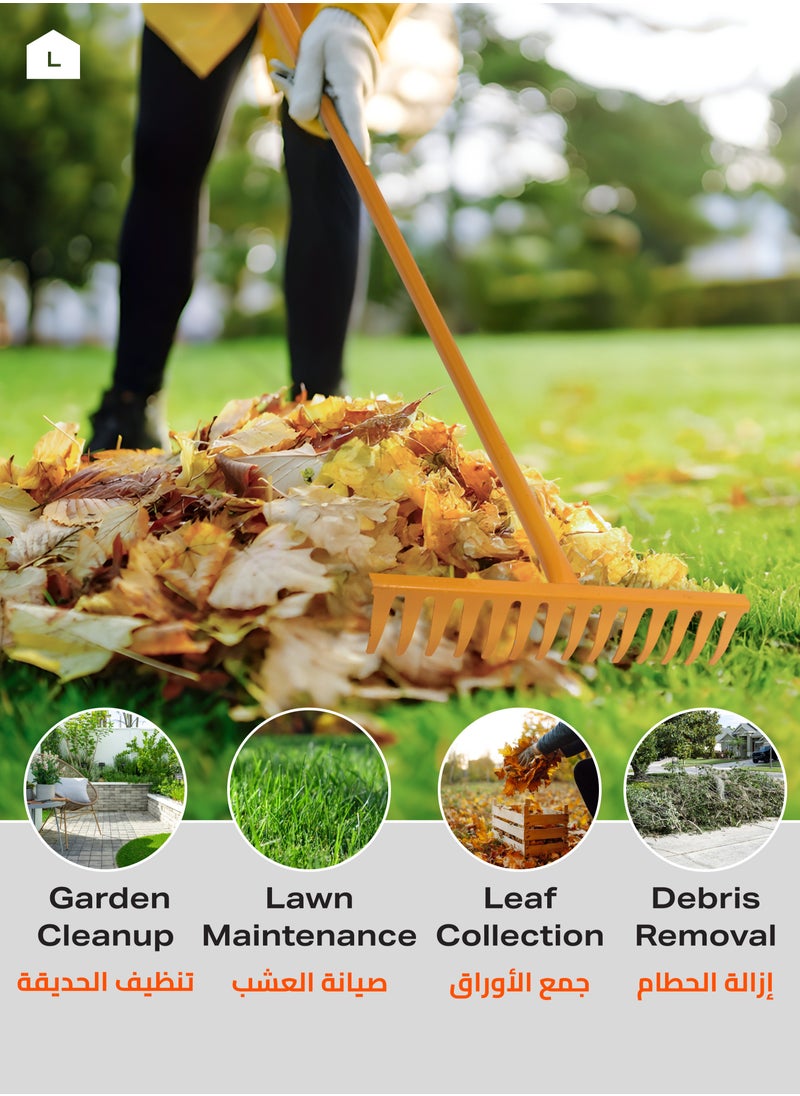 BMB tools - Yellow Rake 1.2Mx14 |Landscape Rake Landscaping Rake Tool for Beach and Lawn Care,Loosening Soil Gathering Leaf Leveling Lawn Farming Land Management Yarn Thatch Rake - Image 1