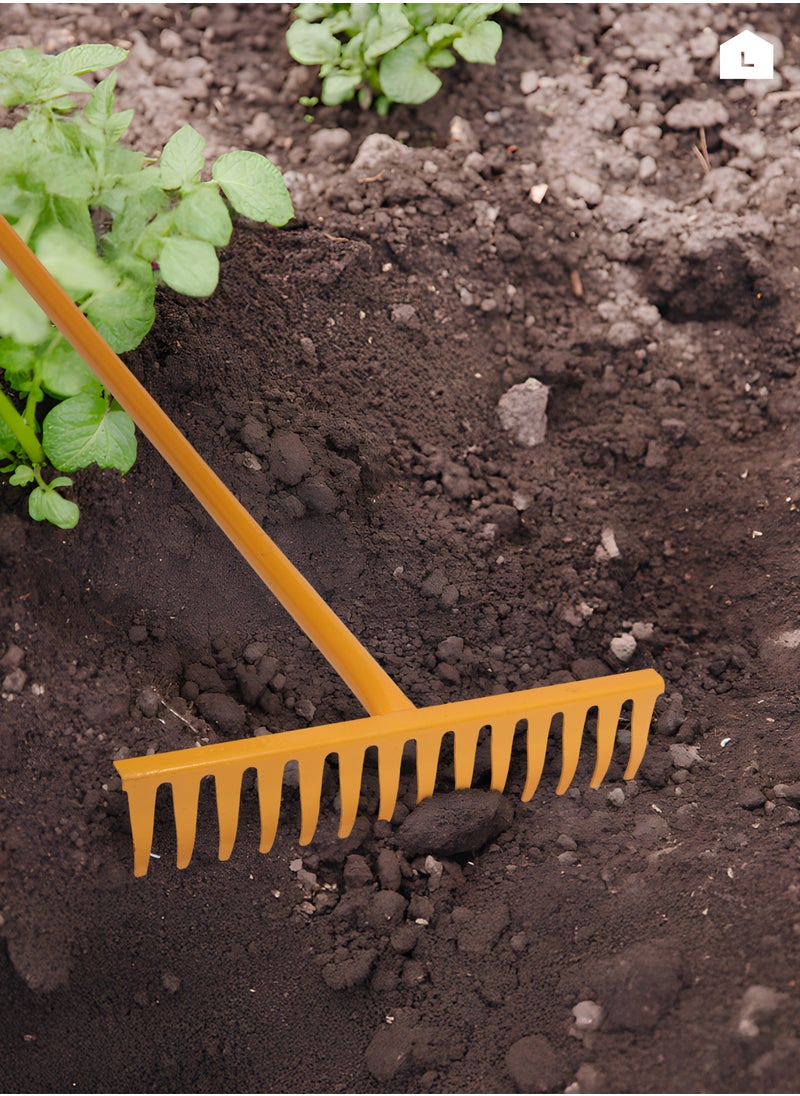 BMB tools - Yellow Rake 1.2Mx14 |Landscape Rake Landscaping Rake Tool for Beach and Lawn Care,Loosening Soil Gathering Leaf Leveling Lawn Farming Land Management Yarn Thatch Rake - Image 1