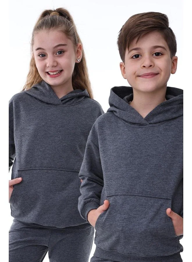 Zuzunga Basic Hooded Sherpa Kangaroo Pocket Detailed Kids Sweatshirt 3-10 Years Beige.