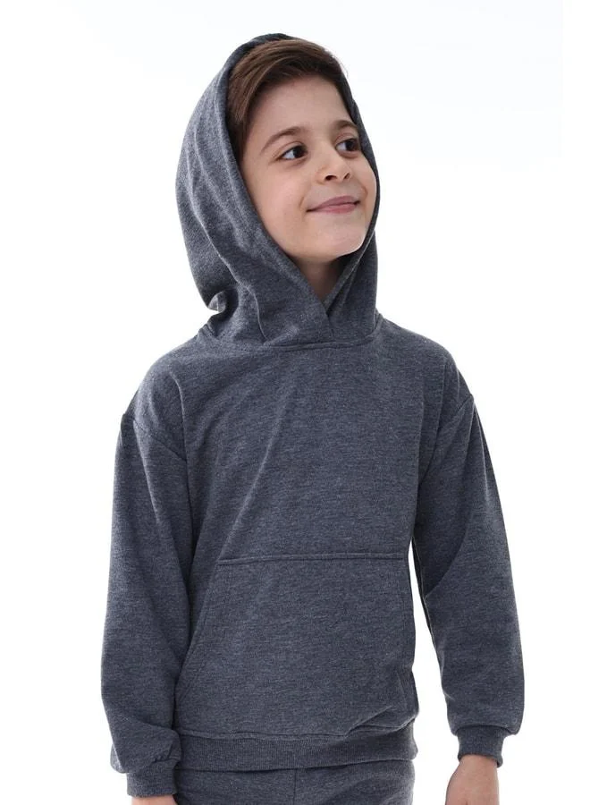 Zuzunga Basic Hooded Sherpa Kangaroo Pocket Detailed Kids Sweatshirt 3-10 Years Beige.