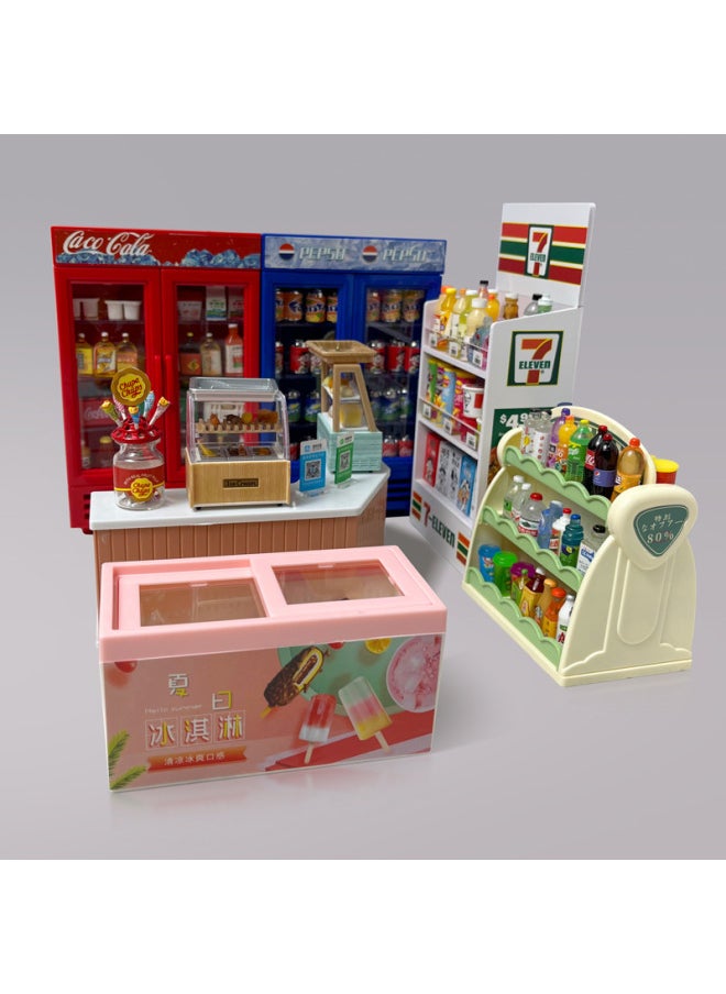 null - Mini Supermarket Series Ice Cream Cabinet Sweet Cone Double Door Refrigerator Small Freezer Seven Shelves Double-sided Shelves For House-Specifications:Qizai Shelves - Image 1
