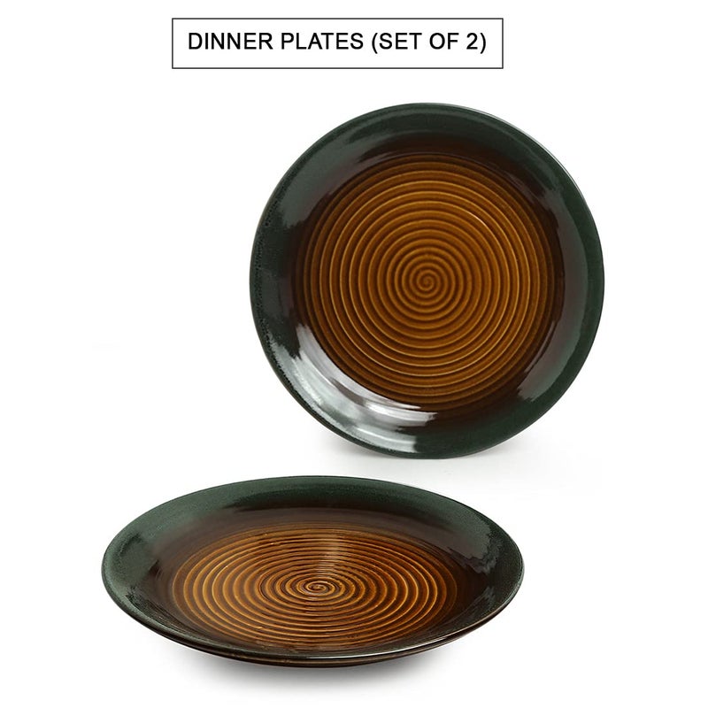 ExclusiveLane 'Amber & Teal' Hand Glazed Studio Pottery Ceramic Plates For Dinner (10 Inch, Set of 2, Microwave Safe)- Ceramic Plates For Dinner Plates Set For Dinner Ceramic Dinner Plates Set Serving - Image 2