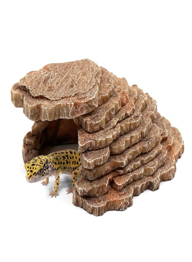 relaqcc Gecko Hide Shale Scape Step Ledge, Reptile Cave Hideout Tank Accessories Decorations, Great for Reptiles, Amphibians, Leopard Gecko, Lizard, Frogs, Turtle (Small-7.3 * 4.4 * 3) - Image 1