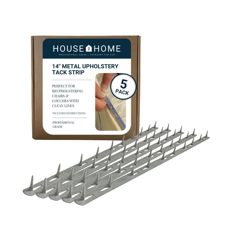House2Home 14" Upholstery Metal Tack Strips, Fabric Reupholstery Supplies for Furniture, Couch, Chair, and Sofa, Includes Instructions, 5-Pack