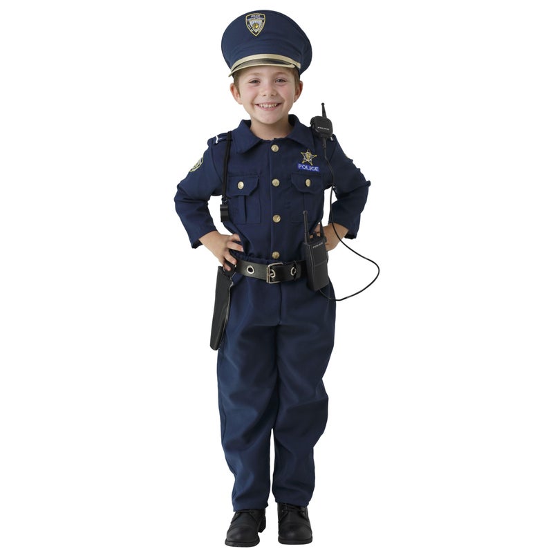 Dress Up America Dress Up America Deluxe Police Dress Up Costume Set Includes Shirt Pants Hat Belt Whistle Gun Holster and Walkie Talkie T2BlueT2 