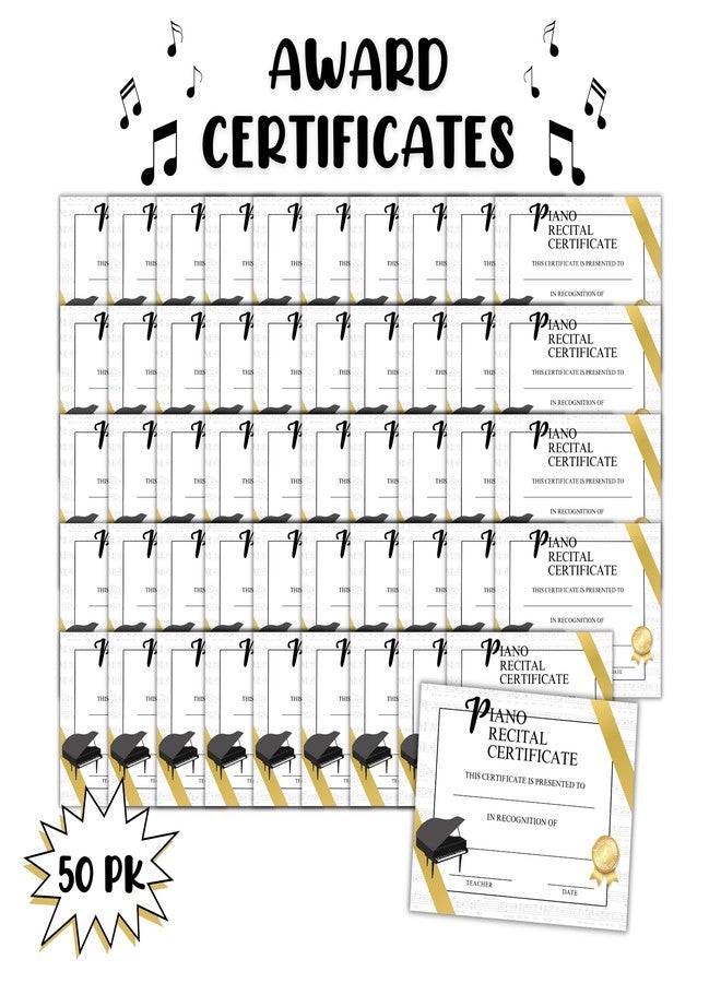 Lashicorn Piano Recital Certificate of Achievement Award | 50 pk 8.5x11” Recital Completion for Student Music Lessons Bulk Merit Blank Paper Orchestra Recognition Instrument - Image 2