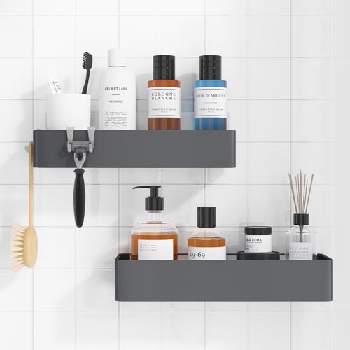 Kitsure Shower Caddy - 2 Pack Adhesive Shower Organizer, Rustproof Metal Shelves, No-Drill Bathroom Organizers and Storage, Grey, Large - Image 1
