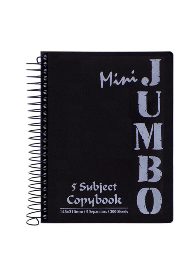 Mintra Mini Jumbo copybook with 5 separators. 14.7x21cm, Lined Ruling 200 Sheets, black