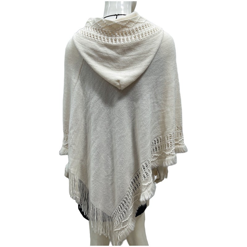 Women's Hooded Cape Poncho with Hollow-Out Tassel Design, Loose Fit, Plus Size, Street Style