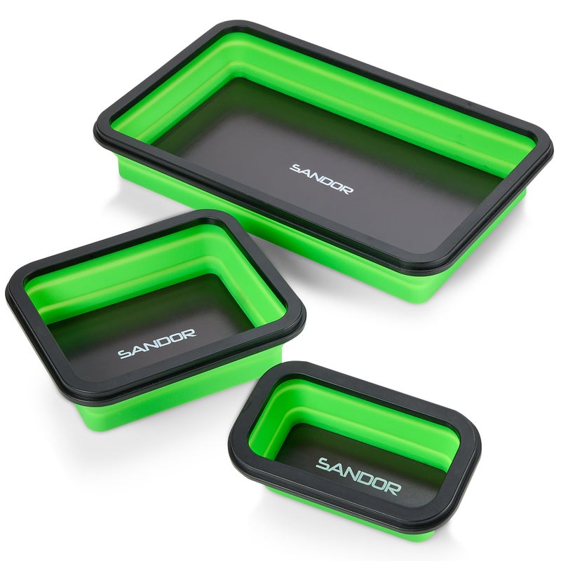 Collapsible Magnetic Parts Tray Set 3 Different Size Tool Trays for Screw Bolts Nuts Washers Pins and Other Small Metal Parts Mechanic Tool Gifts for Men Green