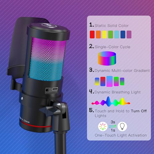 ZealSound USB Microphone for PC Mac iPhone & Android, Podcast Mic with Noise Cancellation, Touch Mute, RGB Light, Volume & Monitor Control, for Streaming Gaming Podcasting ASMR TikTok Discord YouTube - Image 4