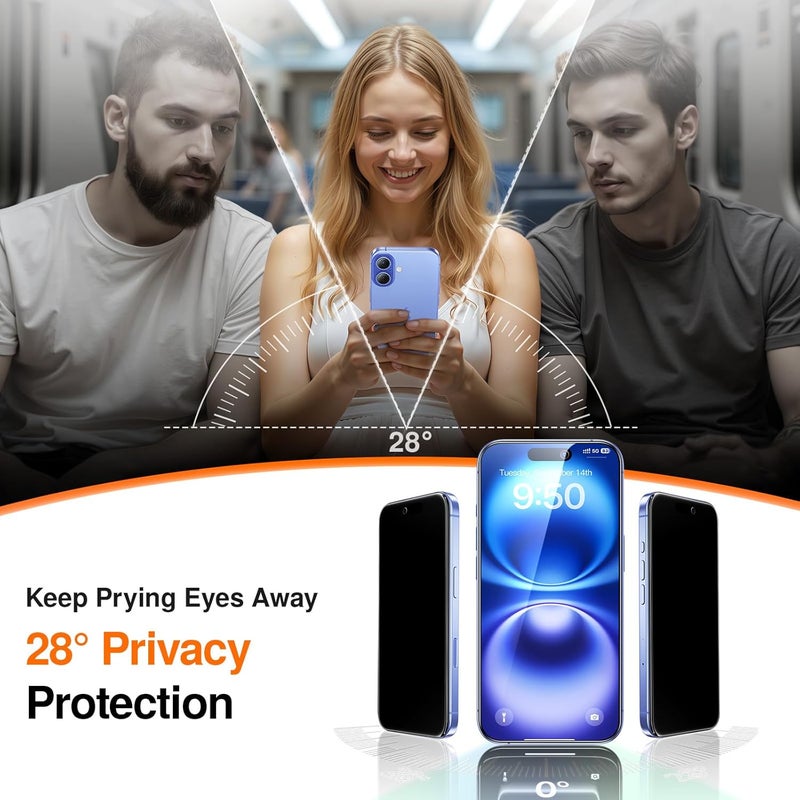 SmartDevil 2 Pack for iPhone 16 Privacy Screen Protector Anti-Spy Tempered Glass Film 9H Hardness Upgrade Edge Protection Easy Installation with Bubble-Free and Dust-Free Box - Image 2