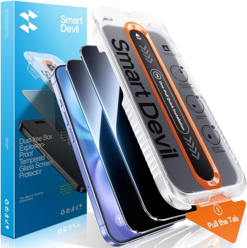 SmartDevil 2 Pack for iPhone 16 Privacy Screen Protector Anti-Spy Tempered Glass Film 9H Hardness Upgrade Edge Protection Easy Installation with Bubble-Free and Dust-Free Box - Image 1