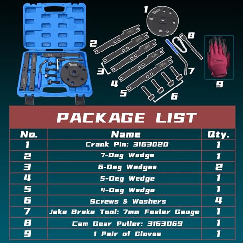 Yuesstloo 3163021 Cam Timing Tool Kit + 3163530 Engine Brake Adjustment Tool, Compatible with Cummins ISX QSX X15 Engine, 16PCS with 4/5/6/7 Degree Wedge with Carrying Case, Replace 3163020 3163069 - Image 2