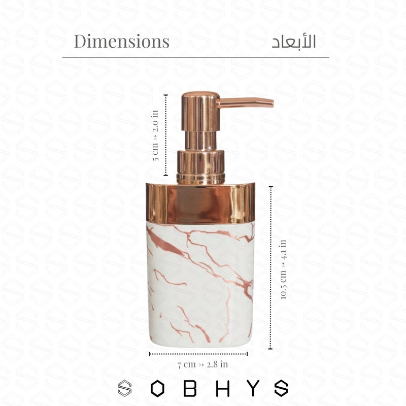 SOBHYS Marble Soap Dispenser with Rose Gold Pump, Refillable Countertop Bottle for Bathroom, Shower & Kitchen, Off-White Black & Greige, 350 ml - SOBHYS (Off-White) - Image 2